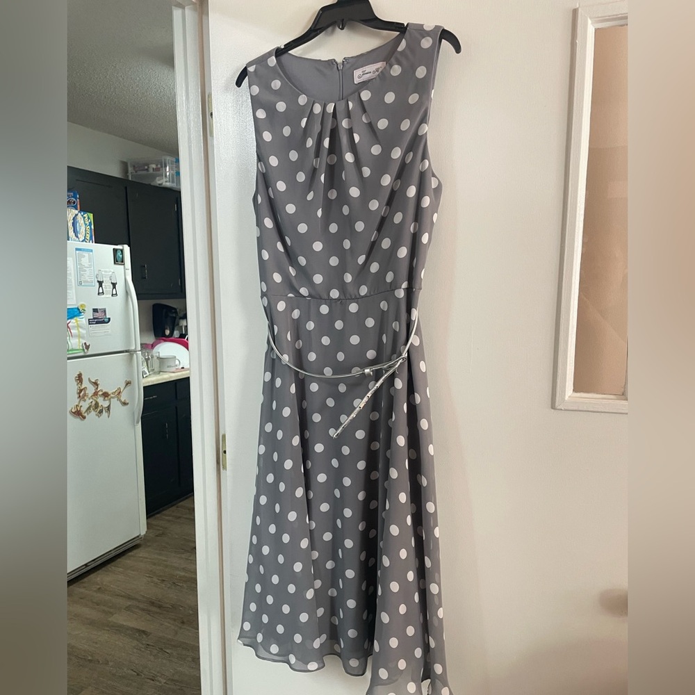 Jessica Gray Polka Dot Midi Dress